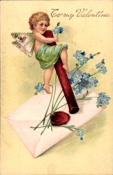 Embossing Card Valentine's Day, Elf, Sealing Wax, Forget-me-not