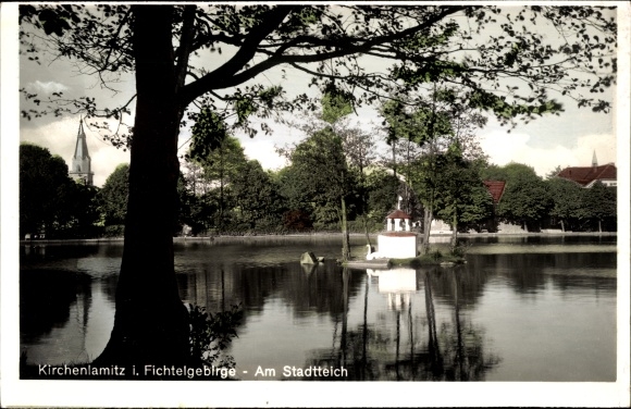 Ak Kirchenlamitz in het Fichtelgebirge van Opper-Franken, stadsvijver