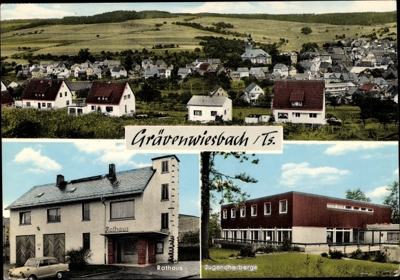 Ak Grävenwiesbach im Taunus, overzicht, gemeentehuis, jeugdherberg