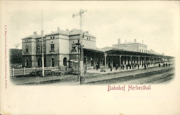 Postcard Herbesthal Lontzen Wallonia Liège, station track side, German Belgian border