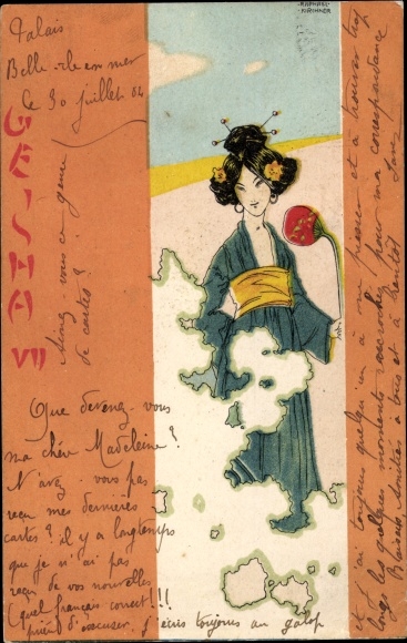 Art Nouveau-kunstenaar litho Kirchner, Raphael, Geisha, Japanse vrouw in kimono