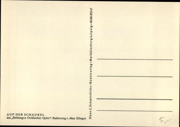 Artist Postcard Klinger, Max, On the swing, rescues of Ovid victims