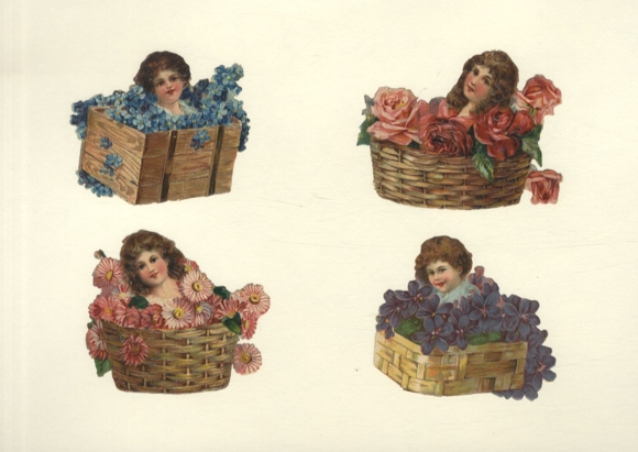 4 wafer girls in flower baskets, size approx. 7 x 9 cm each