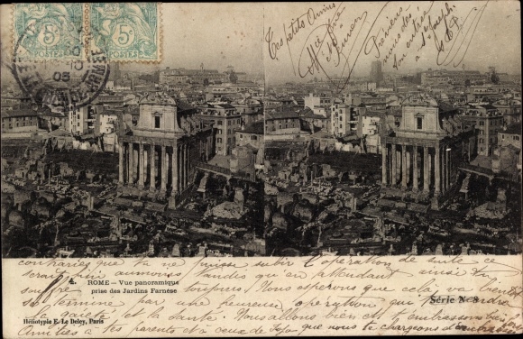 Stereo Ak Roma Rom Lazio, Stadtpanorama von den Farnesischen Gärten gesehen