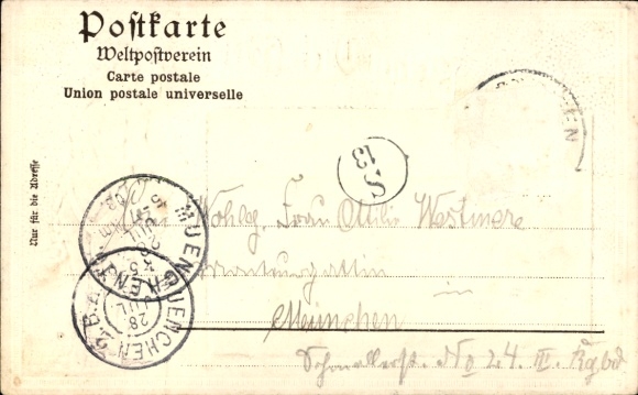 Embossed passepartout PC Oberstaufen in Allgäu, general view, trumpeter from Säckingen