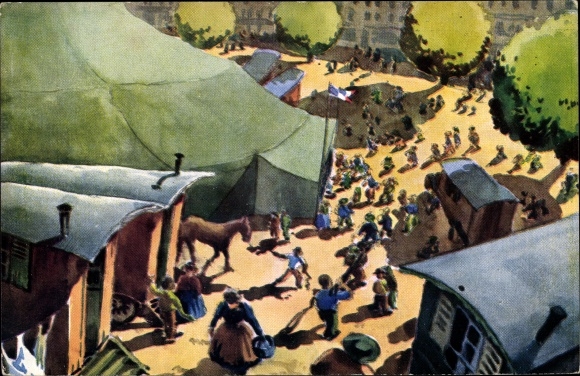 Künstler Ak Quiniou, P., Quimper, Concours J. M. Paillard 1938-1939, Zirkusganlagen, Pferd, Gäste