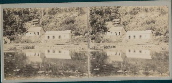 Stereo photo Guyana, 1914, restaurant, water feature