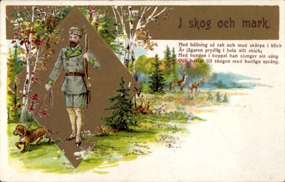 Chromo-Litho hunter with dachshund