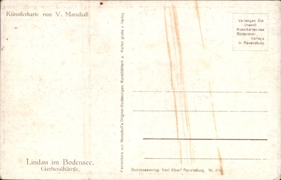 Kunstenaarskaart Marschall, V., Lindau in het Bodenmeer, Gerberschänzle