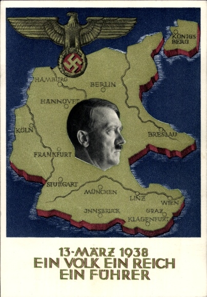 Postal stationery Postcard Klein, One People, One Reich, One Führer, Anschluss of Austria 1938, Greater Germany