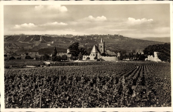 Postcard Ober Ingelheim am Rhein, view from the east