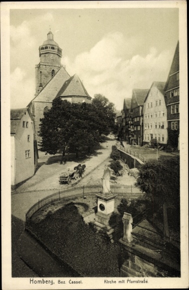 Postcard Homberg on the Efze in Hesse, church, parish street, monument