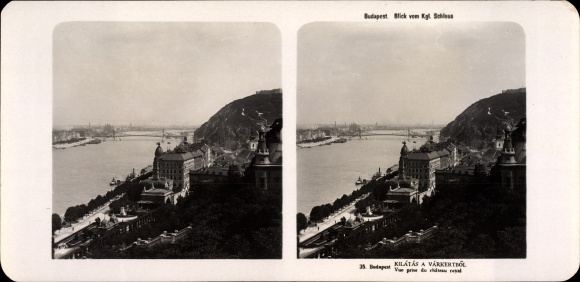 Stereo photo Budapest Hungary, circa 1905, view from the Royal Castle