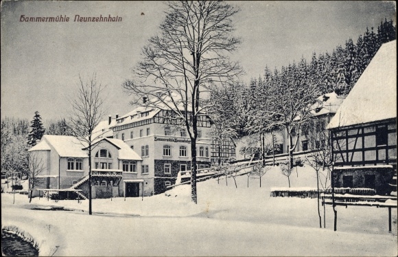 Ak Neunzehnhain Lengefeld im Erzgebirge Sachsen, Hammermühle im Winter