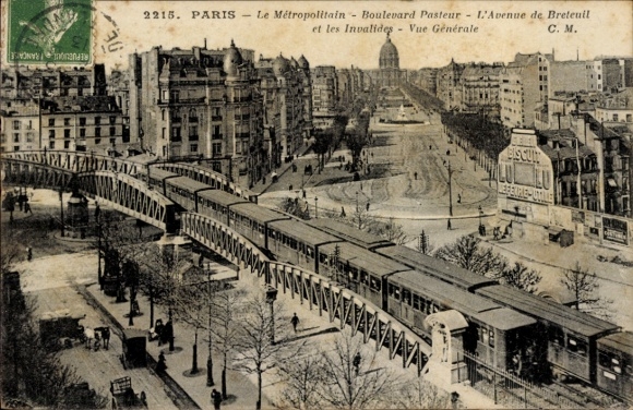 Postcard Paris XI., Le Métropolitain, Boulevard Pasteur, Avenue de Breteuil