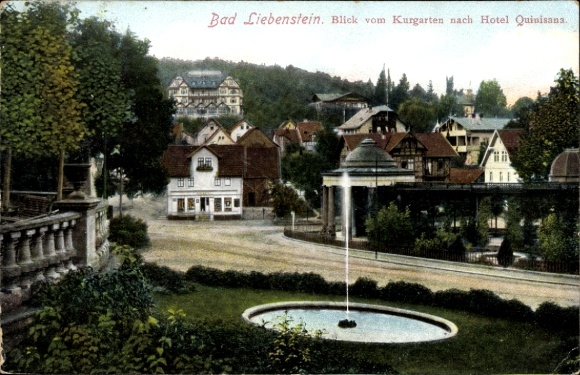 Postcard Bad Liebenstein in the Wartburg district, Hotel Quisisana at the spa gardens