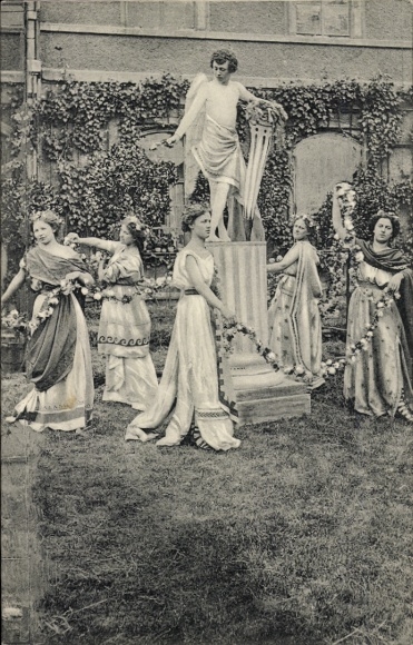 Postcard Meissen on the Elbe, 200th anniversary of the Royal Porcelain Manufactory 1910, Roman god group