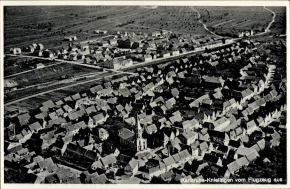 Ak Knielingen Karlsruhe in Baden Württemberg, Blick auf den Ort, Fliegeraufnahme