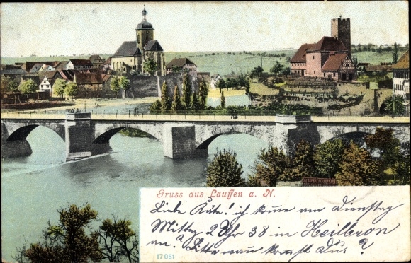 Postcard Lauffen am Neckar, panorama, bridge