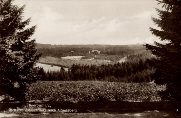 Postcard Auerbach im Vogtland Sachsen, Zöbischhaus, Auerbach iV, view from the Zobischhaus to Albert...