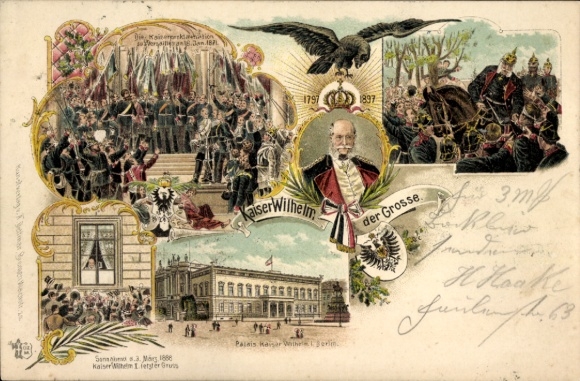 Litho Kaiser Wilhelm I., Proklamation in Versailles am 18. Januar 1871, Palais in Berlin