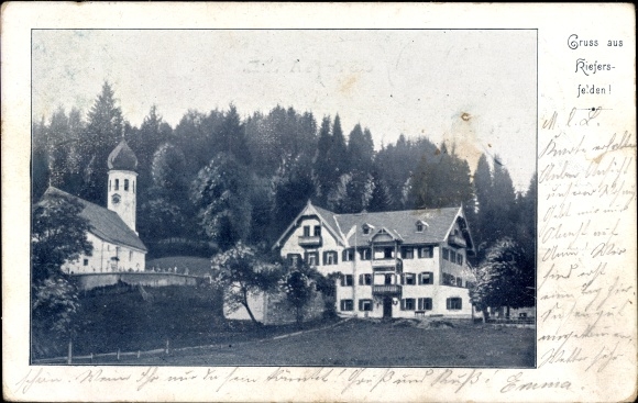PC Kiefersfelden in the district of Rosenheim, Upper Bavaria, view of the inn and church