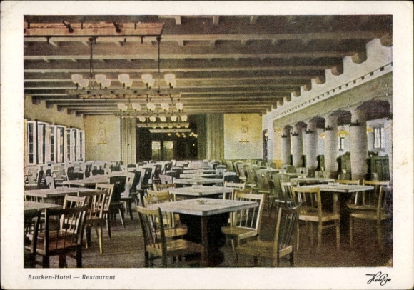 Ak Brocken im Harz, Brockenhotel, Restaurant