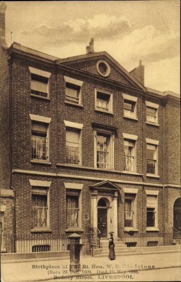 Postcard Liverpool Merseyside England, Birthplace of WE Gladstone, Rodney Street, Building