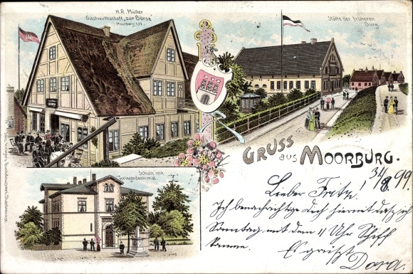 lito Hamburg Harburg Moorburg, zajazd do giełdy, szkoła, pomnik wojenny