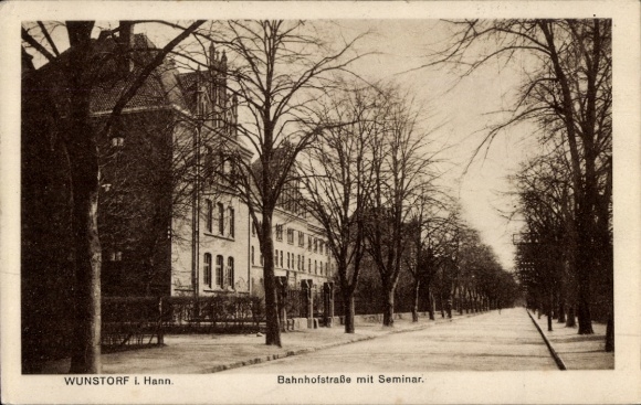 Postcard Wunstorf in Lower Saxony, Bahnhofstraße with seminar