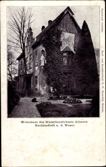 Postcard Rechtenfleth on the Weser Hagen in Bremen, home of the march poet Allmers