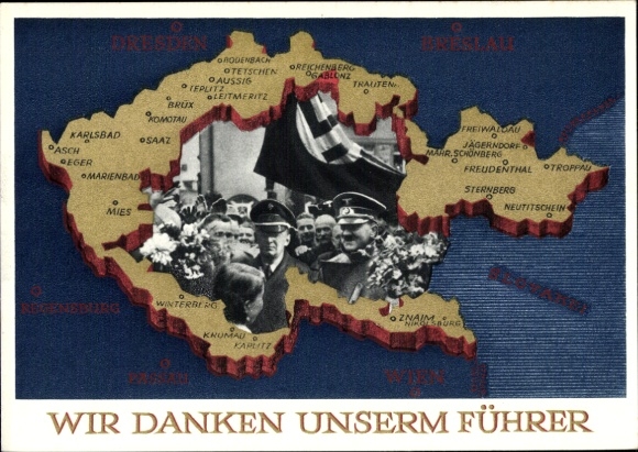 Postal stationery Postcard We thank our Führer, Sudetenland, Bohemia, Moravia, Hitler