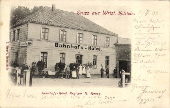 Ansichtkaart Pols Sleeswijk Holstein, Bahnhofshotel, eigenaar M. Maass