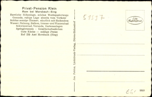 Postcard Rom Morsbach in the Oberberg district, private pension small