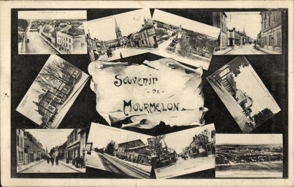 Postcard Mourmelon Marne, general view, partial views, train station