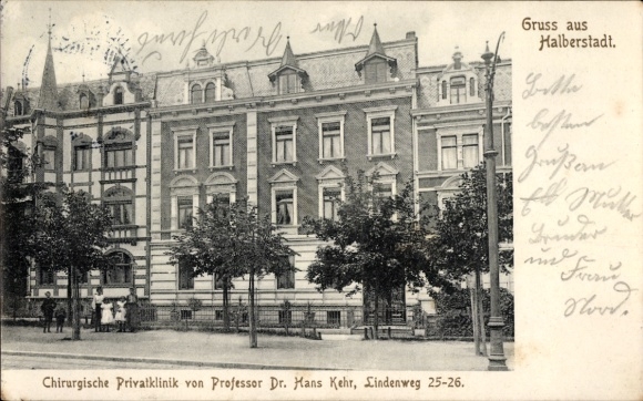 Postcard Halberstadt am Harz, Private Surgical Clinic of Prof. Dr. Hans Kehr, Lindenweg 25-26