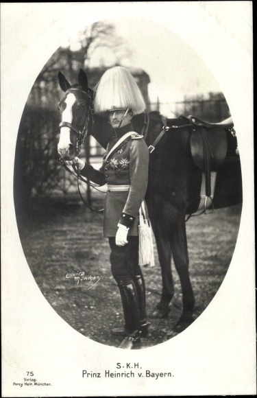 Postcard HRH Prince Heinrich of Bavaria, portrait, uniform, horse