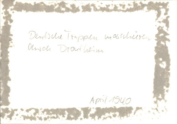 Photo Trondhjem Trondheim Norway, German troops marching through Trondheim, April 1940, WWII