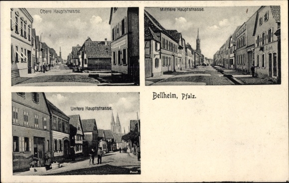 Postcard Bellheim in der Pfalz, upper, lower and middle main street