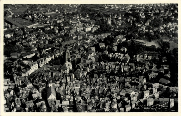 Postcard Siegen in Westphalia, aerial view of the city, beautiful old town, churches