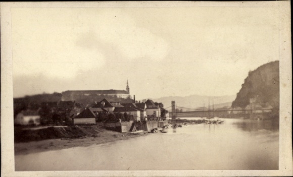 CdV Děčín Tetschen Bodenbach Elbe Reg. Aussig, river section, city view around 1870