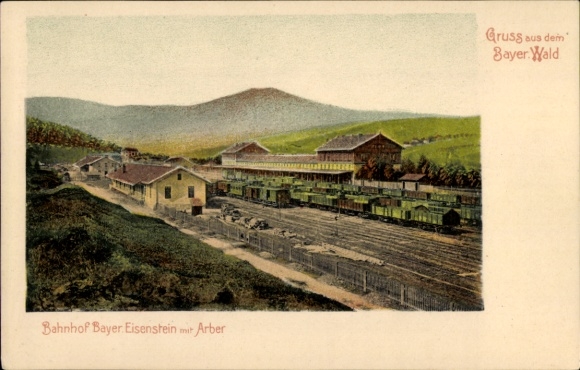 Ak Bayerisch Eisenstein im Bayrischen Wald Niederbayern, Bahnhof, Arber