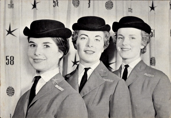 Ak Weltausstellung Brüssel 1958, Fairhostessen empfangen die Welt