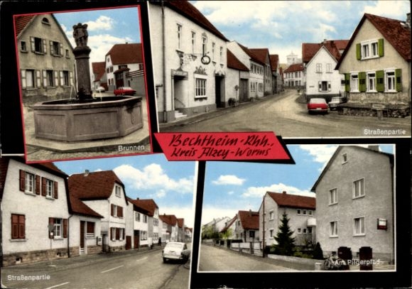 Postcard Bechtheim in Rheinhessen, fountain, street section, Am Pilgerpfad
