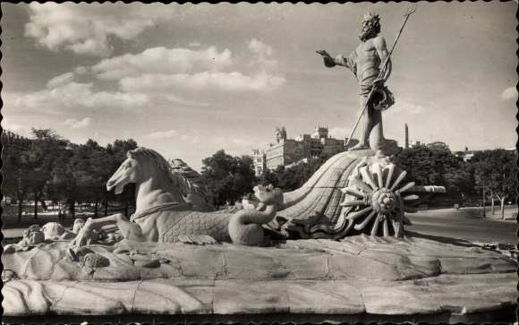 Postcard Madrid Spain, Fountain of Neptune