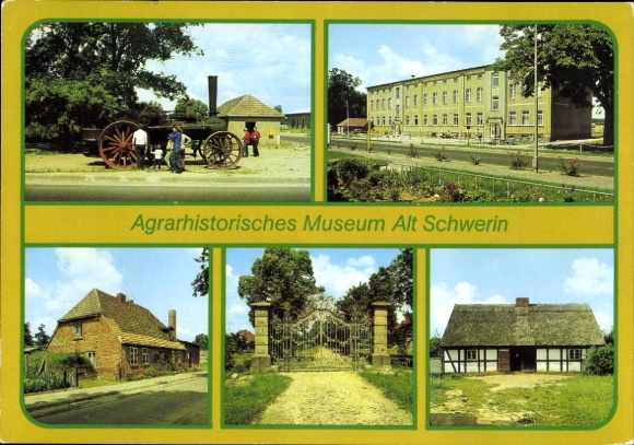 Ak Alt Schwerin Mecklenburgische Seenplatte, Agrarhistorisches Museum, Lokomobile, alte Schule...