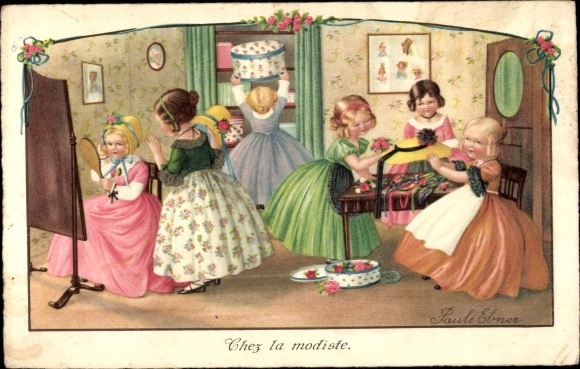 Artist PC Ebner, Pauli, women at the hat maker, Chez la modiste