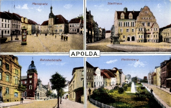 Postcard Apolda in Thuringia, Market Square, Town Hall, Bahnhofstraße, Heidenberg