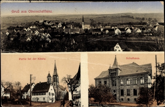 PC Oberschefflenz Schefflenz in Baden, church, schoolhouse, total view