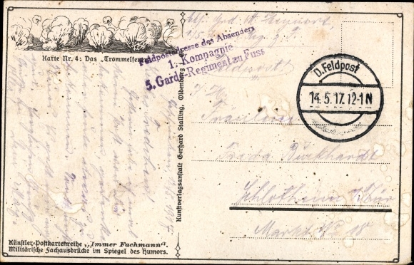 Artist Postcard Always Expert, Military Terms No. 4, Barrage, Soldiers